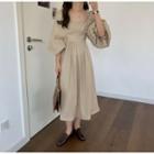 Lantern-sleeve Bow Back Midi A-line Dress
