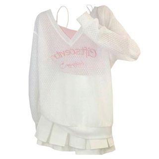 Long-sleeve T-shirt / Camisole Top / Pleated Mini A-line Skirt / Set