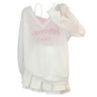 Long-sleeve T-shirt / Camisole Top / Pleated Mini A-line Skirt / Set