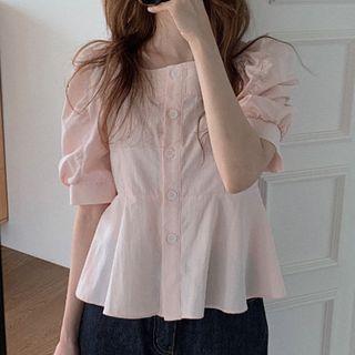 Short-sleeve Square Neck Flowy Blouse