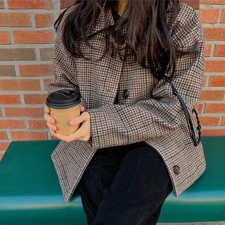 Woolen Houndstooth Jacket Beige - One Size