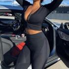 Set: Long-sleeve Zip-up Crop Top + High-waist Leggings