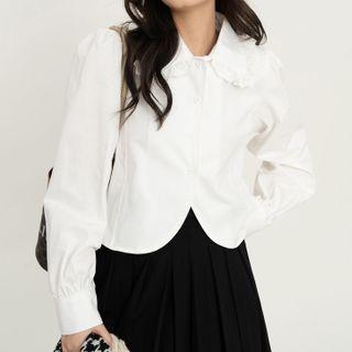 Long-sleeve Peter Pan Collar Frill Trim Cropped Blouse