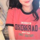 Short-sleeve Lettering T-shirt Lettering - Red - One Size