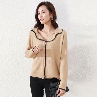 Knit Long-sleeve Peter Pan Collar Cardigan