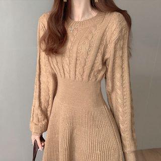 Long-sleeve Cable Knit Slim Fit Dress