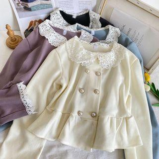 Lace-collar Double-breasted Crop Shacket