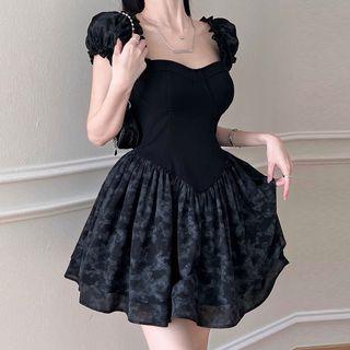 Off-shoulder Lace Up Layered Dress