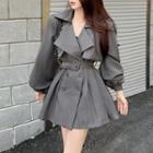 Plain A-line Long-sleeve Blazer Dress