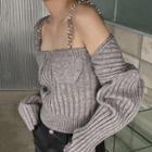 Set: Ribbed Knit Cropped Cardigan + Chain Strap Camisole Top