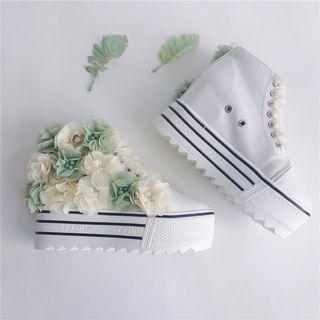 Flower Applique Hidden Wedge Platform Sneakers