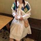 Long-sleeve Layered Dress / Knit Shawl