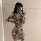 Long-sleeve Cutout Leopard Print Mini Dress