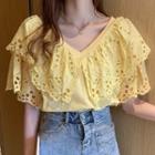 Short-sleeve Eyelet Lace Frill Trim Top