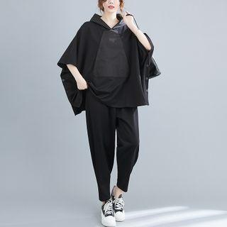 Set: Hooded T-shirt + Harem Pants Black - One Size
