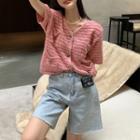 V-neck Button Up Pocket Knit Top