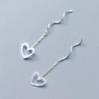 925 Sterling Silver Swirl Heart Earring S925 Silver - Threader Earring - Hollow Heart - One Size