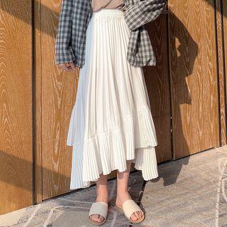 Asymmetric Pleated Paneled A-line Midi Skirt