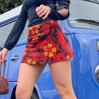 Flower Pattern High Waist A-line Skirt