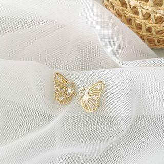 925 Sterling Silver Butterfly Stud Earring 1 Pair - As Shown In Figure - One Size
