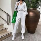 Mock-neck Plain Zip Straight-cut Jumpsuit