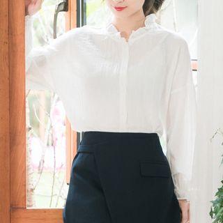 Frilled Trim Batwing Sleeve Blouse