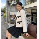 Multi-pockets Contrast-trim Tweed Jacket Cream - One Size