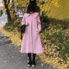 Capelet-collar Wool Blend Long Coat With Sash Pink - One Size