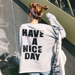 Smiley Face Embroidered Lettering Pullover