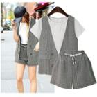 Set: Short-sleeve T-shirt + Double-breasted Pinstriped Vest + Shorts