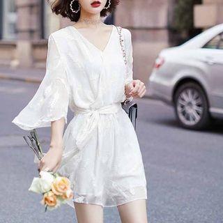 V-neck Chiffon Dress (belt Not Include)
