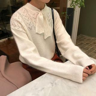 Mock-neck Crochet Knit Sweater