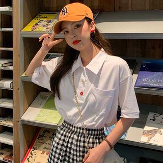 Short-sleeve Polo Shirt / Plaid Harem Pants