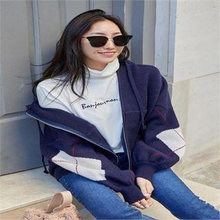 Zip-up Argyle Knit Hoodie