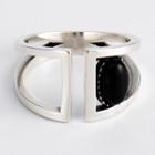 925 Sterling Silver Stone Open Ring S925 Sterling Silver - Black & Silver - One Size