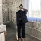 Plain Sleeveless Vest / Plain Turtle-neck Slim-fit Long-sleeve Knit Sweater / Plain High-waist Wide-leg Pants