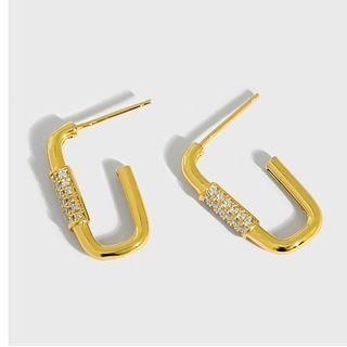 Rhinestone U Shape Sterling Silver Earring