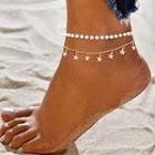 Set Of 2 : Faux Pearl Anklet + Star Alloy Anklet Af134 - Silver - One Size