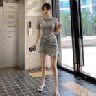 Drawstring-hem Mini Bodycon Dress