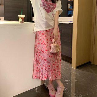 Floral Midi A-line Skirt Floral - Pink - One Size