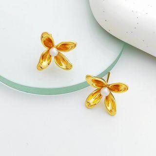 Flower Stud Earring 1 Pair - S925 Silver Needle - Gold - One Size