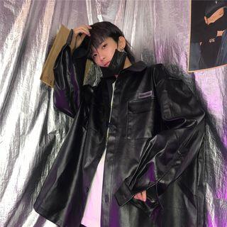 Faux Leather Button Jacket Black - One Size