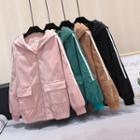 Contrast-trim Zip Hooded Corduroy Jacket