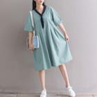 Short-sleeve Tie-neck A-line Dress