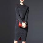 Set: Long-sleeve Knit Top + Midi Skirt