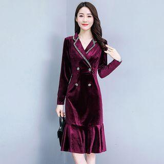 Long-sleeve Velvet Double Breasted Dress