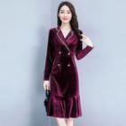 Long-sleeve Velvet Double Breasted Dress