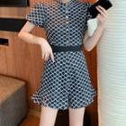 Patterned Short-sleeve Cut-out Chiffon Playsuit