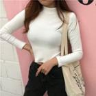 Long-sleeve Mock-neck Crop T-shirt