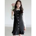 Two-tone Faux-pearl Button Shirtdress